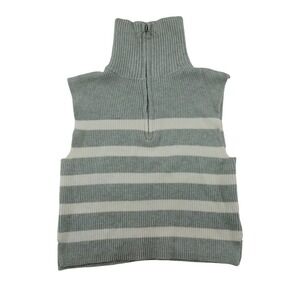 Pink Rose Womens Striped Quarter Zip Ribbed Sweater Vest Grey White Size XS